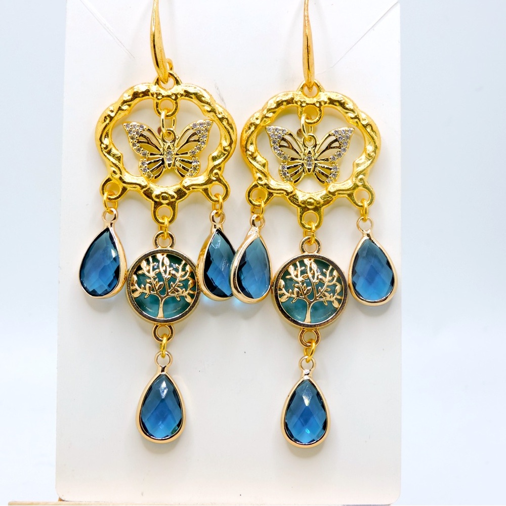 18k Gold Plated Earrings with Rhinestones Crystals Chandelier Drops Pave